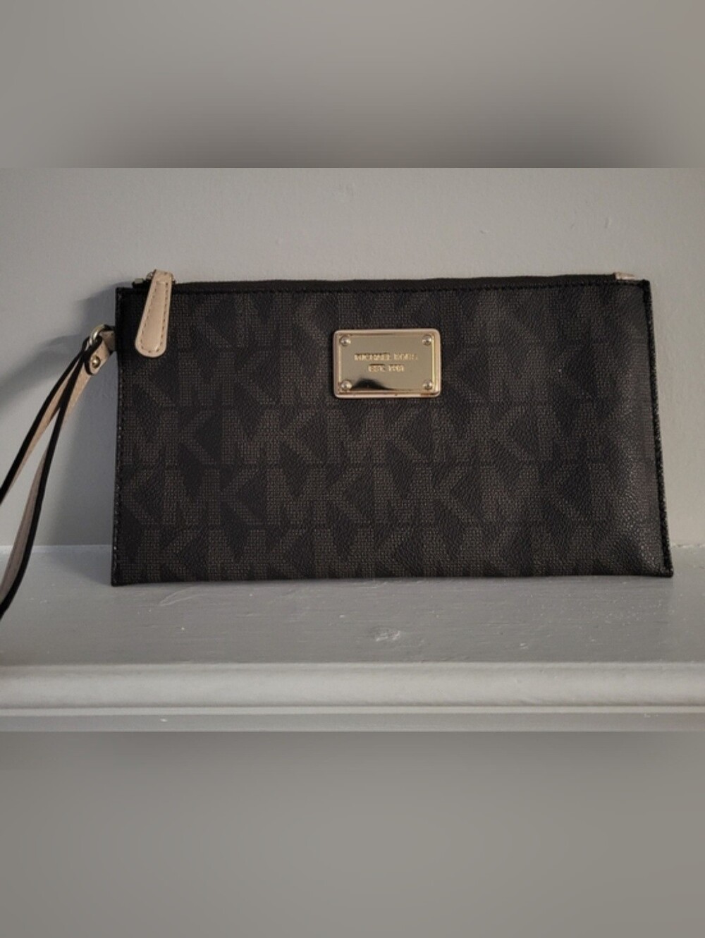 Michael Kors Dark Brown Monogram Zip Wristlet